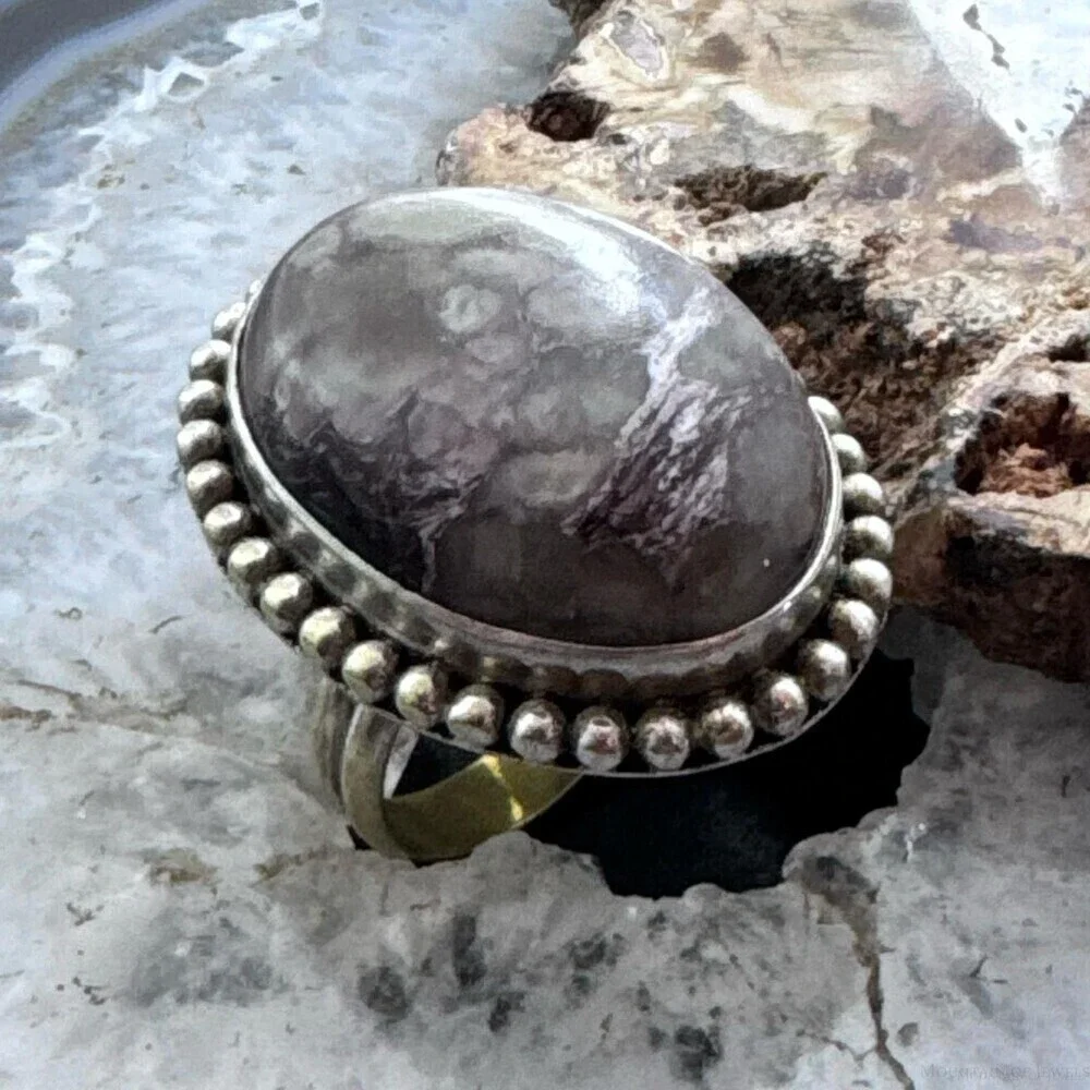 Sterling Silver Southwestern Style Large Oval Jasper Ring Size 7.75 For Women